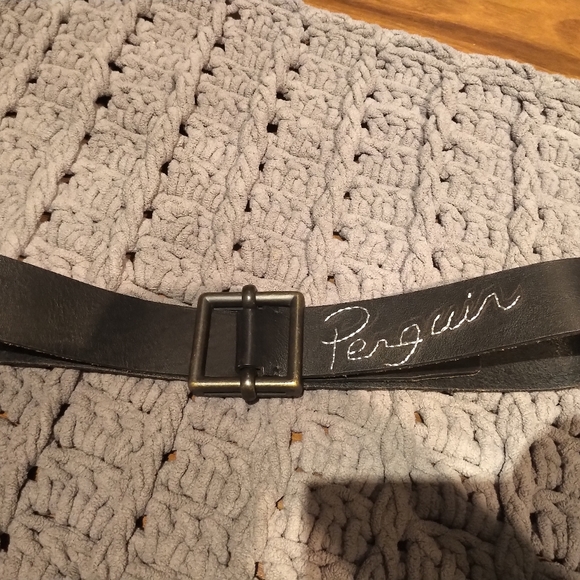 Penguin premium leather belt with graphic and steel buckle -EUC - Picture 2 of 4